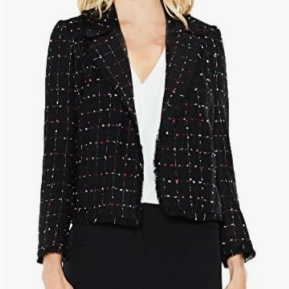 NEW Vince Camuto Spring Windowpane Tweed Open Front Jacket - Picture 9 of 10
